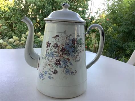 Ancienne Cafetiere Emaillee Decor Floral Eur Picclick Fr