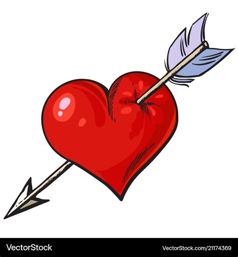 Cartoon Red Heart Pierced An Arrow Royalty Free Vector Image