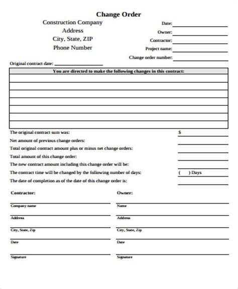 Construction Change Order Template Excel Templates Excel Templates