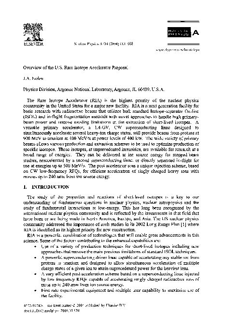 Pdf Overview Of The U S Rare Isotope Accelerator Proposal