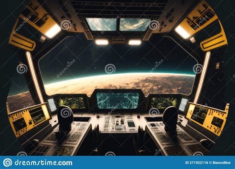 Outer View of Spaceship Window with Control System Room. Stock ...