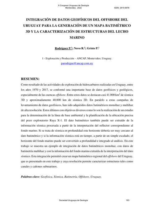 PDF Integración de Datos Geofísicos del Offshore del Uruguay para la