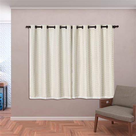 Cortina Blackout PVC C Voil Xadrez Bege Corta Luz 2 80m X 1 60m