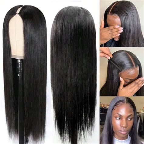 V Part Wig Human Hair Straight Brazilian Virgin Human Hair Wigs For ...