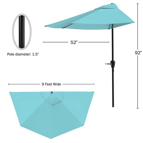 Pure Garden 9 Half Round Patio Umbrella Blue