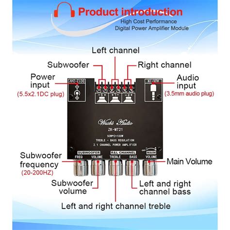 Jual Wuzhi Audio ZK MT21 Mini Amplifier 2 1 2 X 50W 100W Stereo