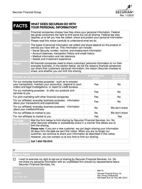 Fillable Online FACTS WHAT DOES SECURIAN DO WITH YOUR PERSONAL