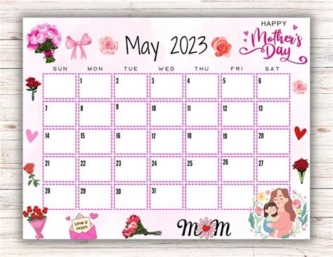 EDITABLE Printable May Calendar 2024 Cute Mother's Day Calendar W ...