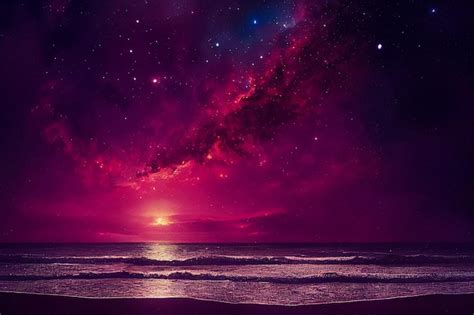 Premium Photo Purple And Blue Sunset Over The Ocean With A Pink Sky