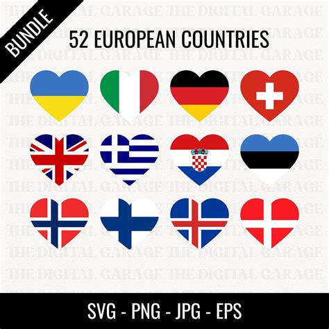 Europe Flag SVG PNG European Country Flags Heart Flags Svg - Etsy