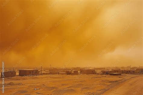 A Yellow Haze Of Pollution Engulfs The Sky As A Dust Storm Blankets