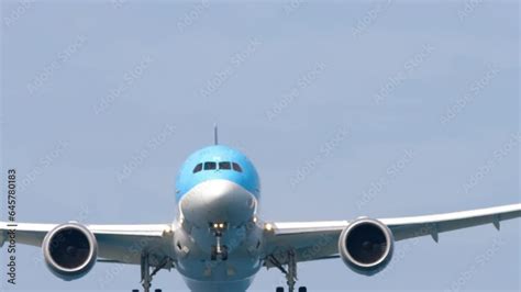 Wide Body Airplane Approaching For Landing Bottom View Jet Passenger