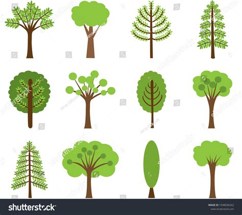 Set Green Tree Vector Illustration Stock Vector Royalty Free 1938036262 Shutterstock