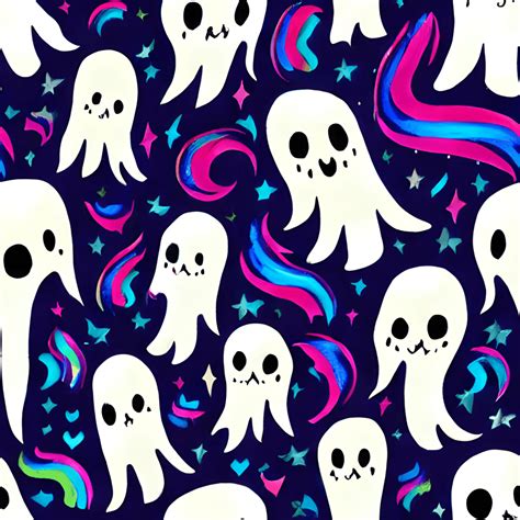 Phantasmal Iridescent Ghosts And Ghouls Pattern · Creative Fabrica