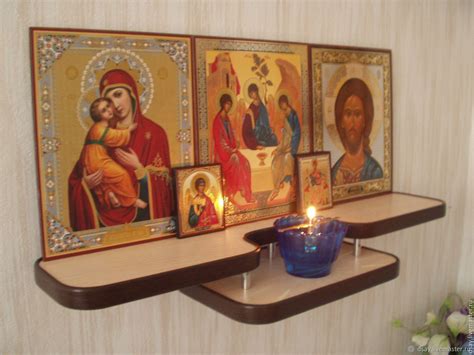 Прямая полка под иконы (артикул П600-120К) цвет дуб молочный+венге ...