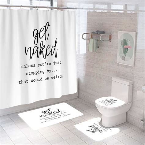 Pcs Funny Get Naked Quotes Shower Curtain Sets Bathroom Set With Shower Curtain Toilet Lid