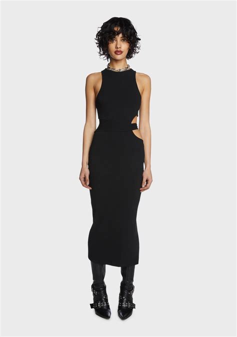 Pretty Garbage Ribbed Knit Cut Out Midi Dress Black Dolls Kill