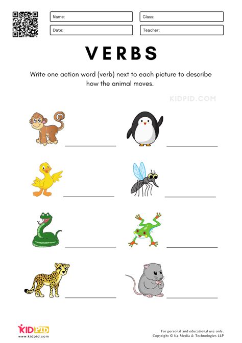 Grammar Verbs Worksheets for Kids - Kidpid