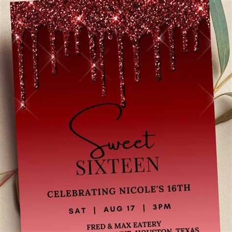 Editable Drippin 16 Birthday Invitation Red And Black Etsy