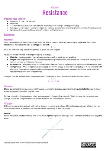 Resistance overview for A Level physics | Teaching Resources