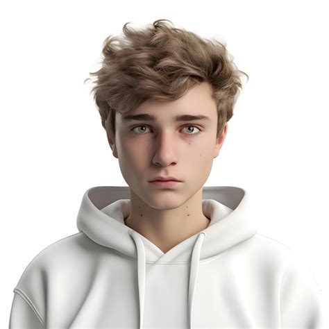 Renderización En 3d De Un Adolescente Con Una Sudadera Blanca Aislada Sobre Un Fondo Blanco