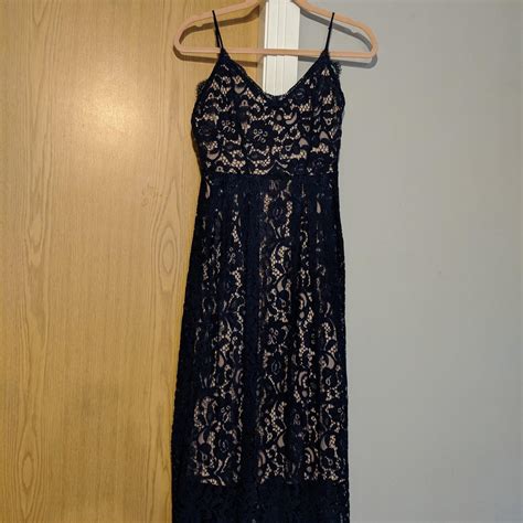 Gorgeous Lace Navy Midi Dress Nude Slip Underneath Depop
