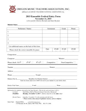 Fillable Online Oregonmta 2015 Ensemble Festival Entry Form 21 2015 To