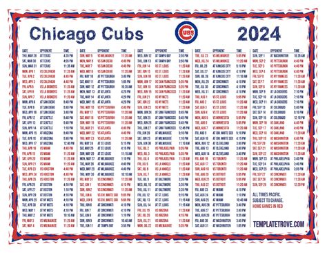 Printable 2024 Chicago Cubs Schedule