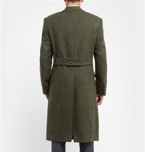 Lyst Richard James Herringbone Wool Overcoat In Green For Men