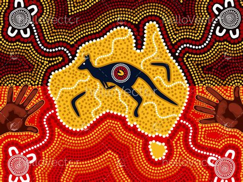 Aboriginal Style Of Art With Map And Kangaroo Download Graphics