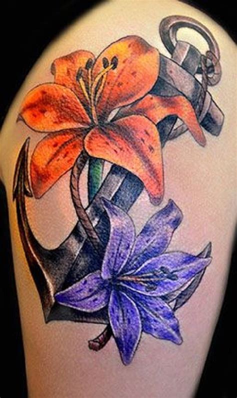 Traditional anchor and flowers tattoo - Tattooimages.biz