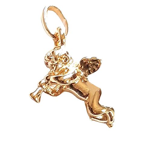 Pendentif Ange Cupidon Avec Sa Trompette En Plaqu Or Cha Ne