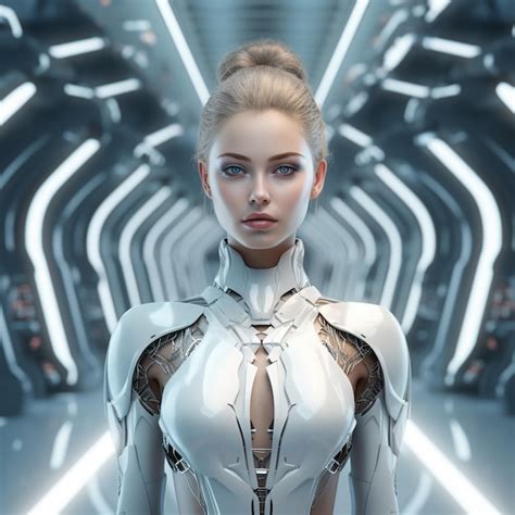 Retrato Futurista De Uma Mulher Em Um Cinema 3d Usando Armadura