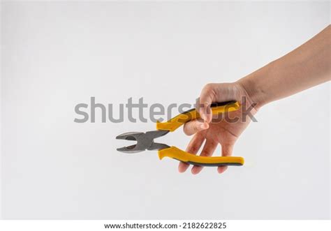 Hand Holding Pliers Isolated On White Stock Photo 2182622825 Shutterstock