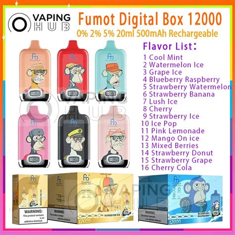 Original Fumot Digital Box 12000 Puff E Cigarettes Mesh Coil 20ml