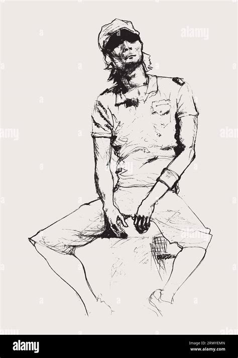 Vector free hand drawing illustration of a sitting man in tennis ...