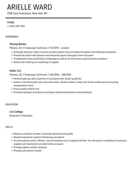 Endoscopy Technician Resume Samples | Velvet Jobs