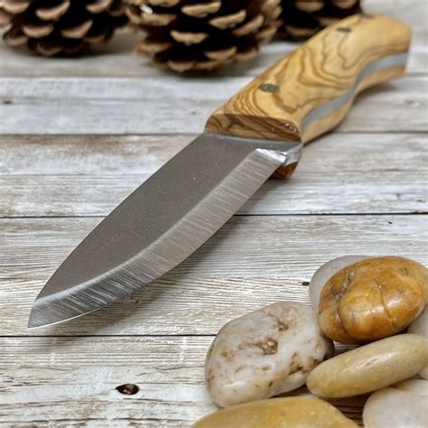 Full Tang Scandi N Steel Bushcraft Knife With Olive Walnut Padauk