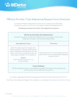 Fillable Online MDwise Provider Claim Adjustment Request Form