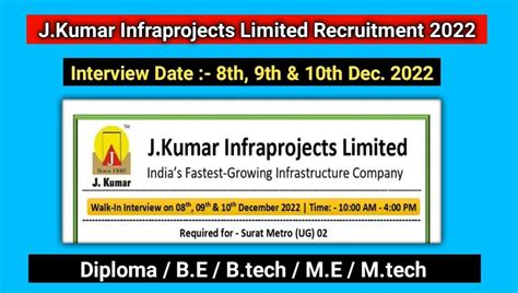 J Kumar Infraprojects Limited Walk In Interview 2022