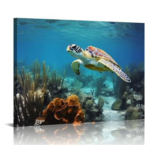 Eastsmooth Green Sea Turtle Canvas Wall Art Print Wildlife Artwork