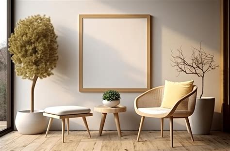 Premium Ai Image Stylish Living Room Adorned With An Abstract Frame