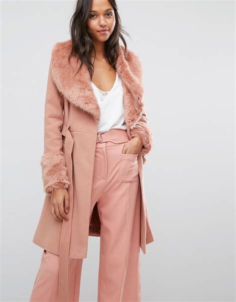 Miss Selfridge Faux Fur Cuff Fit And Flare Coat Shopstyle