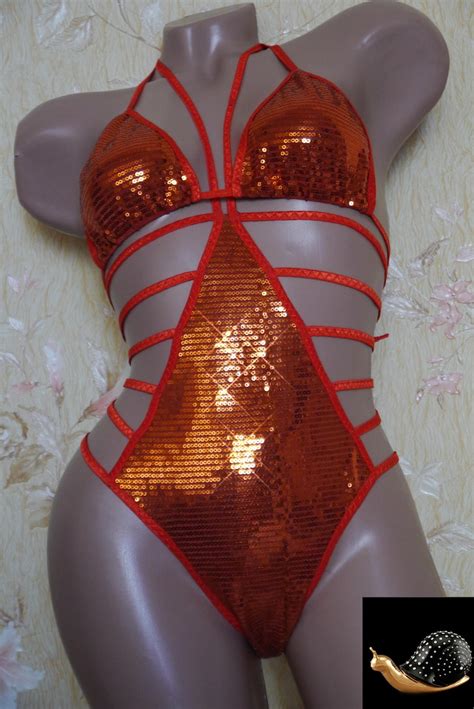 Party Bikini Red Swimwear Sequins Bikini Handmade Swimsuit Etsy