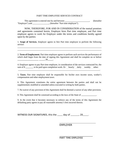 Part Time Employee Contract Sample Doc Template Pdffiller