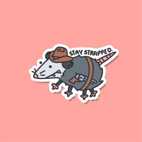 3 Opossum Cowboy Stay Strapped Possum Vinyl Sticker Etsy Hong Kong