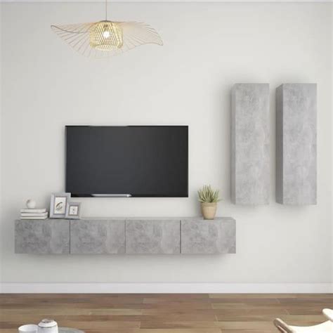 Meubles Tv Pcs Gris B Ton Agglom R Cdiscount Maison