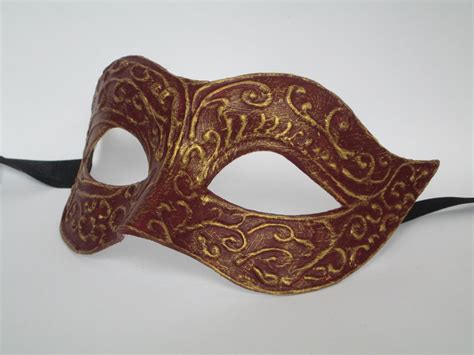 Masquerade Mask Venetian Women Domino Red Browm Gold Fancy