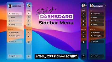 Responsive Side Navigation Bar In Html Css And Javascript Dashboard