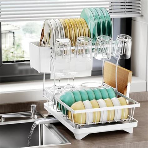 Karadrova White Dish Drying Rack Dish Dranier Rack With Drip Tray